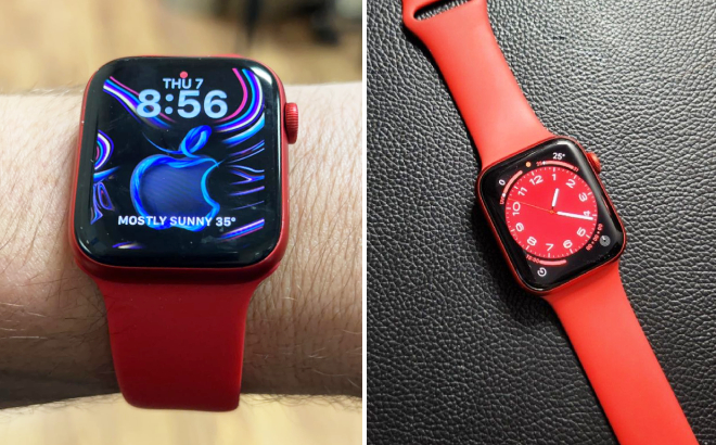 Apple Watch Series 6 in red Aluminum Case and Sport Band