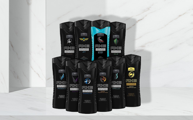 Axe 10 Pack of Shower Gels in the Bathroom
