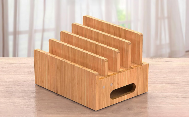 Bamboo Charging Station Organizer on the Table