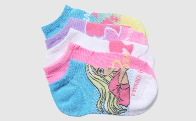Barbie Kids 5 Pack No Show Socks