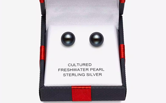 Black Cultured Freshwater Pearl Sterling Silver 9mm Ball Stud Earrings