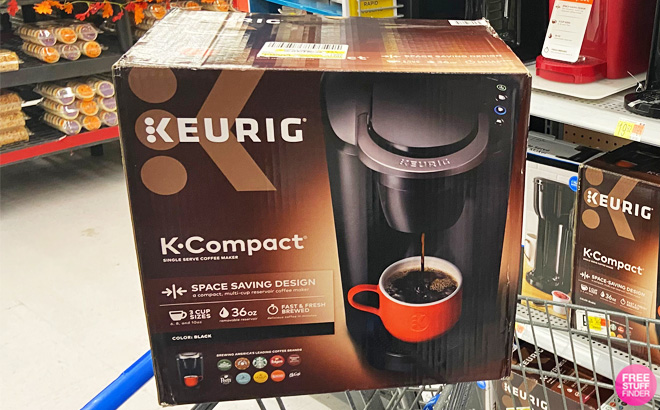 Black Keurig K Compact Single Serve Coffee Maker on a Cart