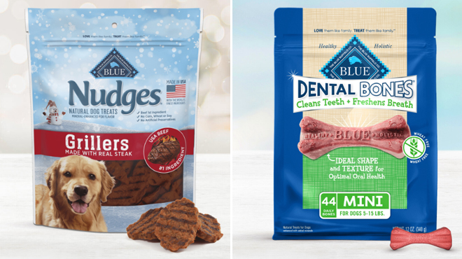 Blue Buffalo Nudges Grillers Natural Dog Treats and Blue Buffalo Dental Bones Mini Natural Dental Chew Dog Treats