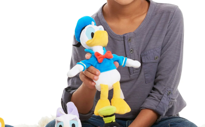 Boy Holding a Disney Donald Duck Bean Plush