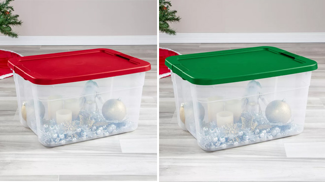 Brightroom Large Latching Clear Storage Box with Green and Red Lids