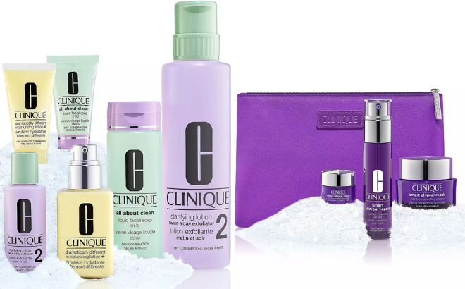 CLINIQUE Great Skin Everywhere 3 Step Skincare Set For Dry Skin and Smart Smooth Anti Aging Skincare Set