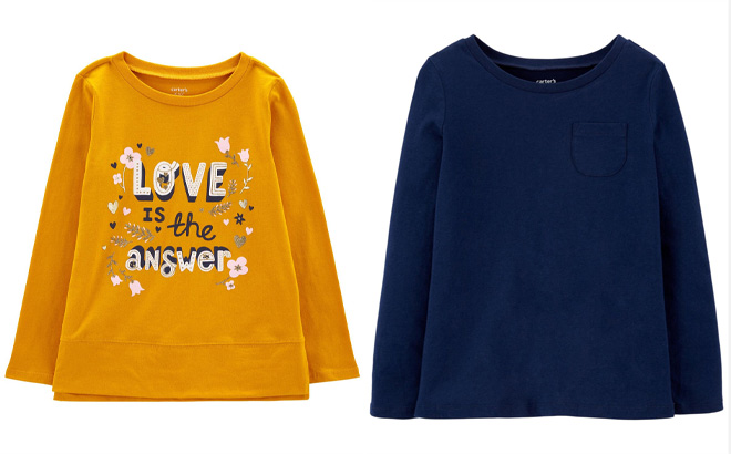 Carters Kid Long Sleeve Jersey Tee on Right and Kid Love Is The Answer Graphic Tee on Left
