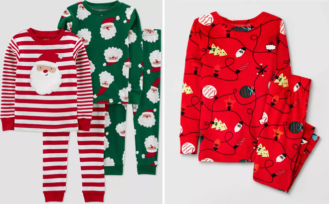 Carters Toddler Striped Santa 4 Piece Pajama Set and Cat Jack Toddler Snuggly Soft 2 Piece Pajama Set