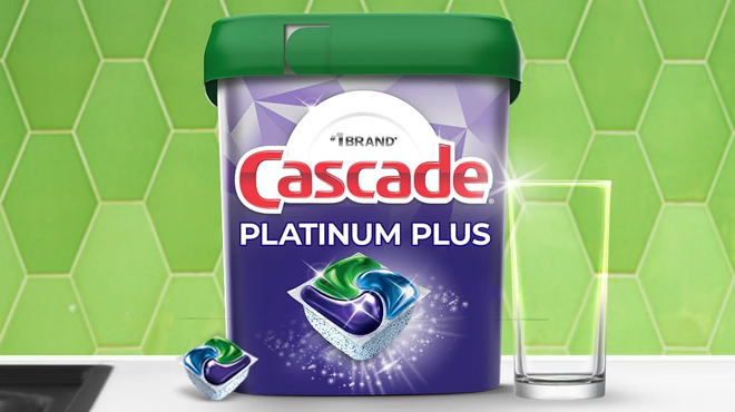 Cascade Platinum Plus ActionPacs Dishwasher Detergent Podson the table