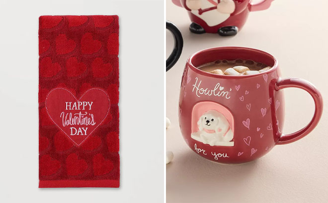 Celebrate Together Valentines Day Hand Towel and Celebrate Together Valentines Day Dog In Window Mug