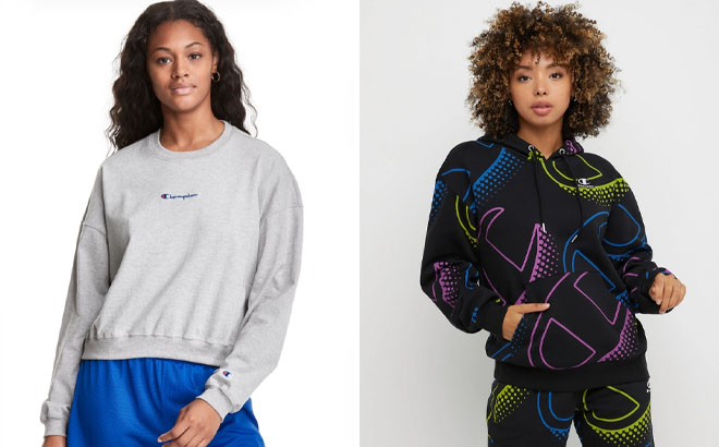 Champion Middleweight Oversized Jersey Crew and Champion Classic Fleece Hoodie