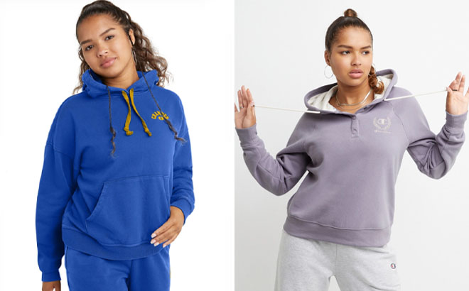 Champion Powerblend Vintage Wash Hoodie and Champion Campus Fleece Snap Hoodie Champion Powerblend Vintage Wash Hoodie and Champion Campus Fleece Snap Hoodie