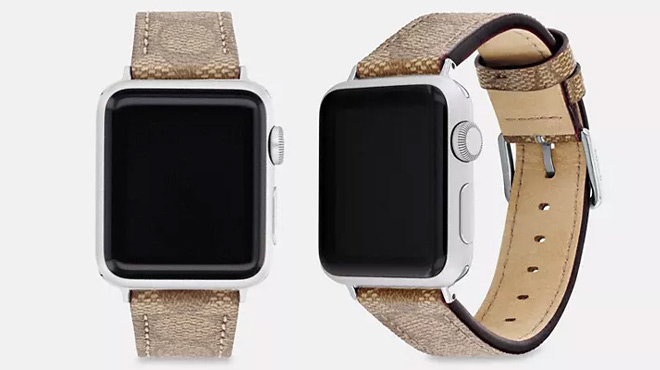 Coach Outlet Apple Watch Strap on Gray Background