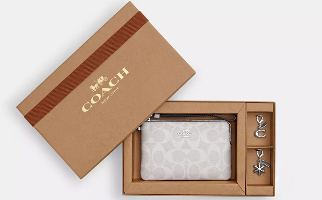 Coach Outlet Boxed Corner Zip Wristlet In Signature Canvas Coach Outlet Boxed Corner Zip Wristlet In Signature Canvas