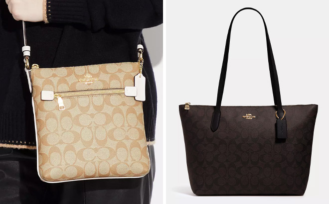 Coach Outlet Zip Top Tote In Signature Canvas Coach Outlet Zip Top Tote In Signature Canvas