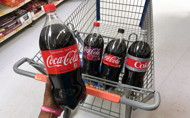 Coca Cola 2L Bottle Varieties in a Shopping Cart
