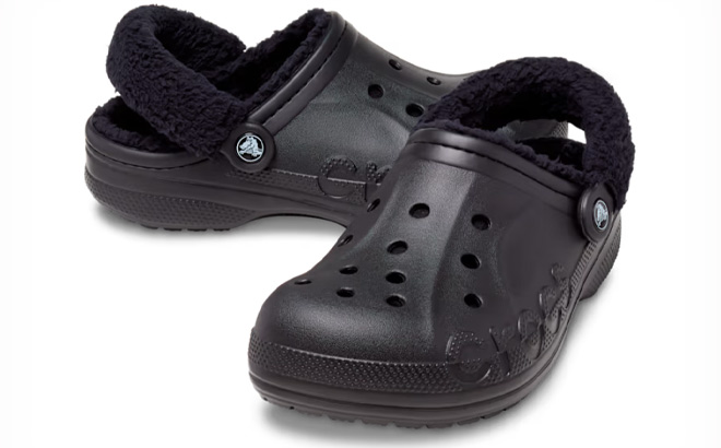 Crocs Baya Lined Fuzz Strap Clog in Black Color