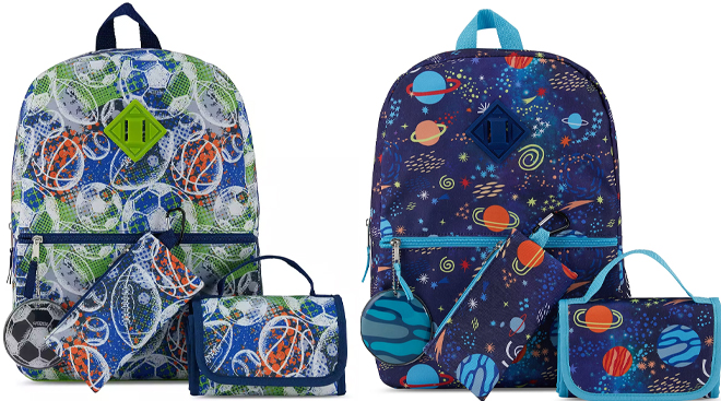 Cudlie 5 Piece Sports Balls Backpack Set With Lunch Bag and Cudlie 5 Piece Boys Galaxy Backpack Set With Lunch Bag