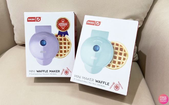Dash Mini Waffle Makers on Couch