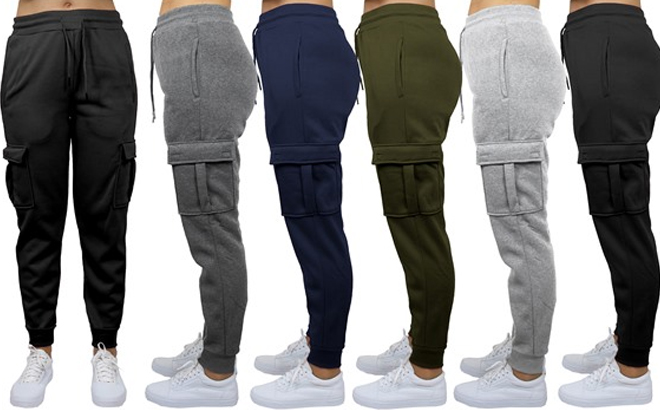 Different Colors of Blue Ice 3 Pack Womens Fleece Lined Cargo Jogger