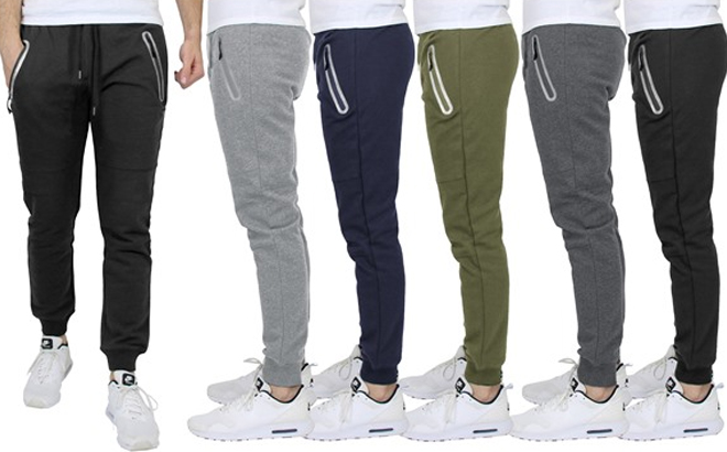Different Colors of GBH 3 Pack Mens Reflective Zip Fleece Joggers