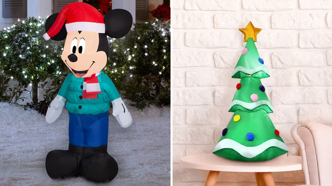 Disney 3.5-Foot Lighted Mickey Mouse Christmas Inflatable and Fraser Hill Farm 12.31-Foot Lighted Nutcracker Christmas Inflatable