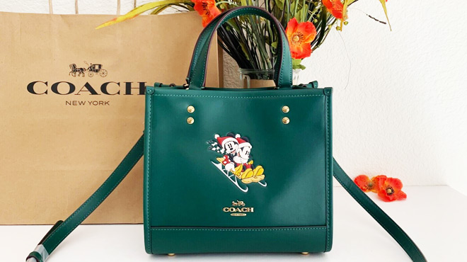Disney X Coach Dempsey Tote 22 w Mickey Mouse in Brass Dark Pine color