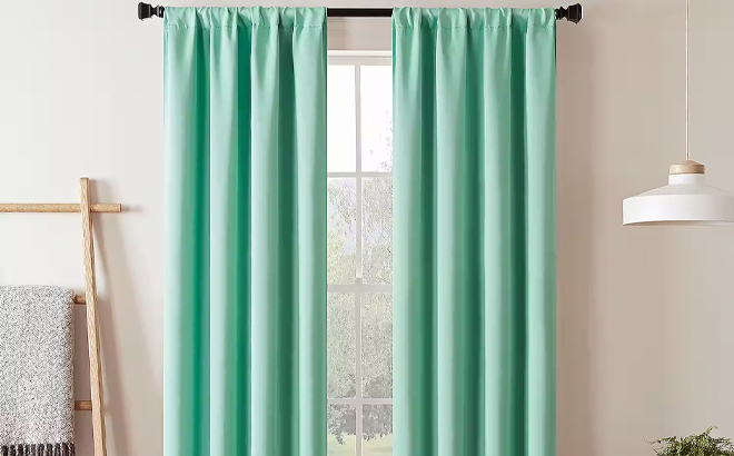 Eclipse Darrell Blackout Rod Pocket Single Curtain Panel in Mint Color