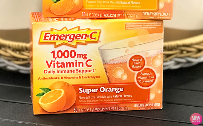 Emergen C 1000mg Vitamin C Powder on a Table