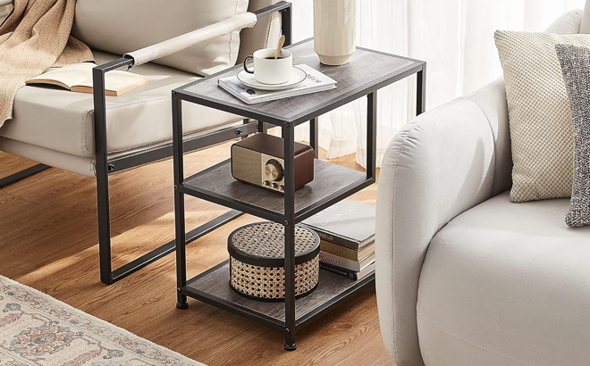 End Table with 3 Tier Open Storage Shelves