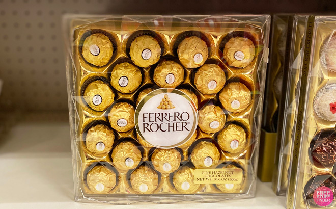 Ferrero Rocher 24 Count Gift Box on Store Shelf Ferrero Rocher 24 Count Gift Box on Store Shelf