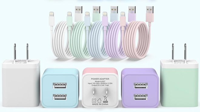 Five iPhone Chargers in Different Colors