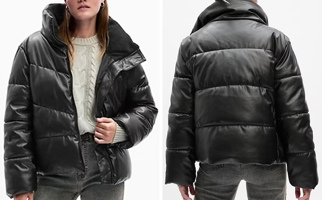 GAP Relaxed Vegan Leather Puffer Jacket