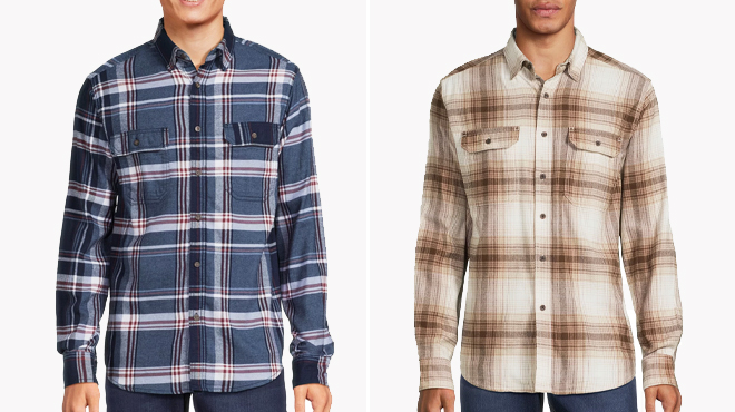 George Mens Flannel Shirts in Navy and Velljo Tan Plaid