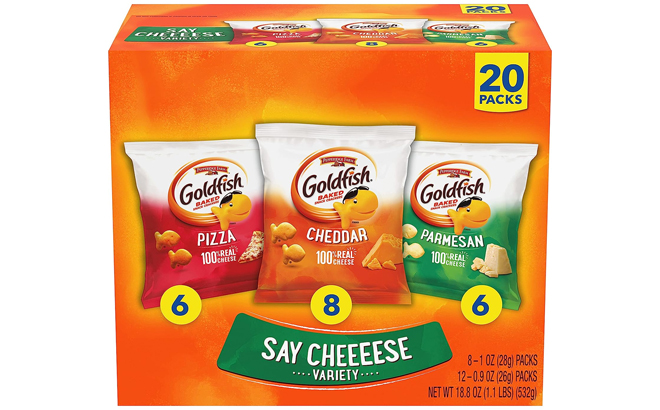 Goldfish Crackers Say Cheeeese Variety Pack with Cheddar Pizza and Parmesan Snack Packs