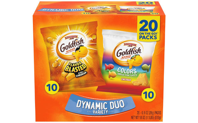 Goldfish Dynamic Duo Variety Pack Colors Cheddar Flavor Blasted Xtra Cheddar
