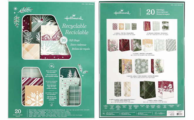 Hallmark Holiday Recyclable Gift Bags 20 Pack