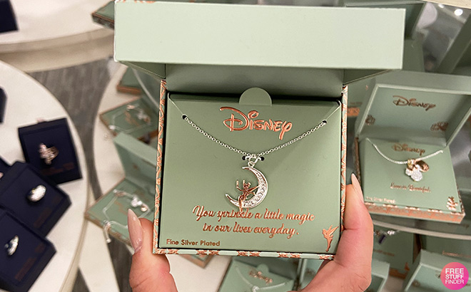 Hand Holding Disney Cable Moon Tinker Bell Pendant Necklace