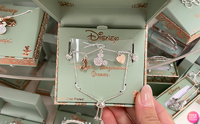 Hand Holding Disney Heart Mickey Mouse Bolo Bracelet