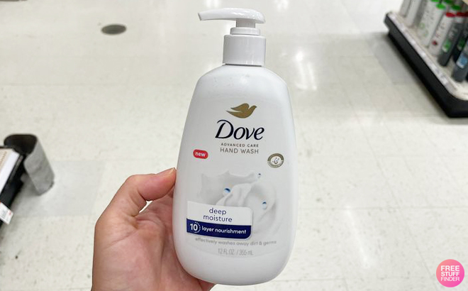 Hand Holding Dove Beauty Advanced Care Hand Wash Deep Moisture at Target