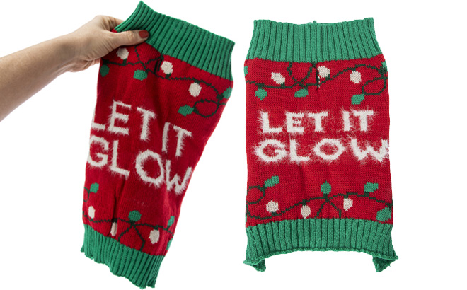 Hand Holding Pet Christmas Sweater Let it Glow Hand Holding Pet Christmas Sweater Let it Glow