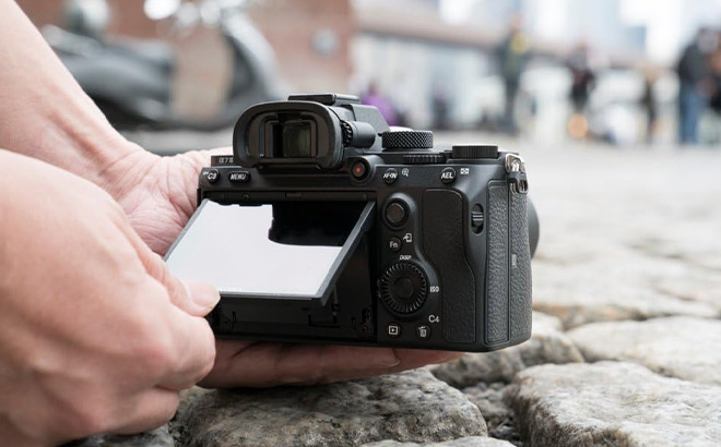 Hand Holding a Sony Alpha 7 III Video Camera Hand Holding a Sony Alpha 7 III Video Camera