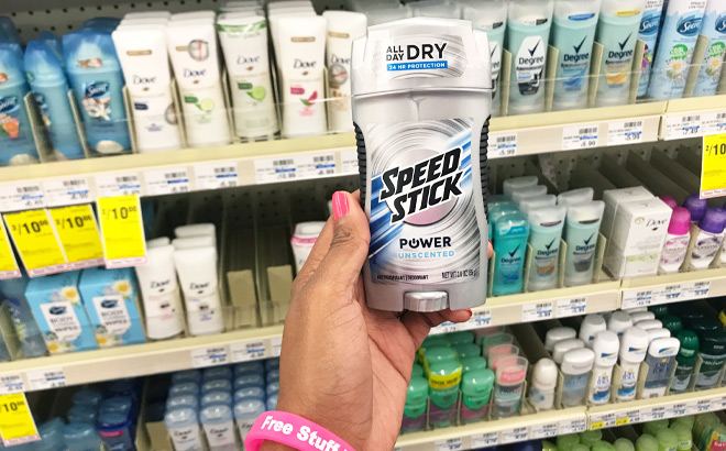 Hand Holding a Speed Stick Antiperspirant Deodorant Stick