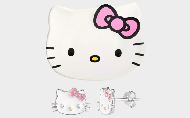 Hello Kitty 2 Piece Set Enamel Kitty Stud Earrings