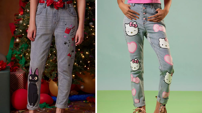 Her Universe Studio Ghibli Kikis Delivery Service Jiji Paperbag Jeans and Hello Kitty Hearts Mom Jeans Her Universe Studio Ghibli Kikis Delivery Service Jiji Paperbag Jeans and Hello Kitty Hearts Mom Jeans