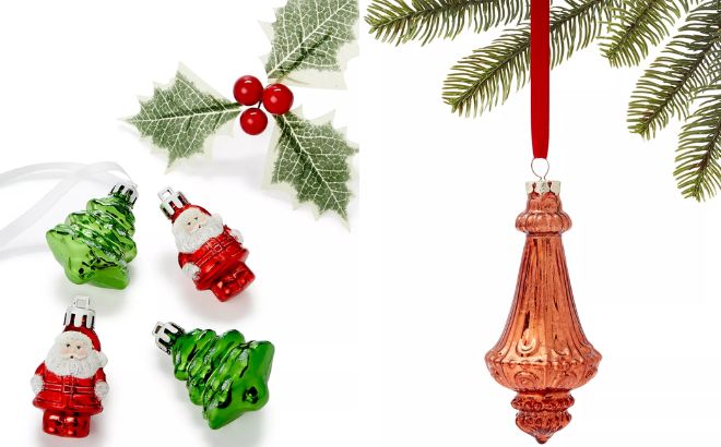 Holiday Lane Mini Santa Tree Ornaments and Spiced Cider Copper Finial Ornament