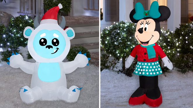 Holiday Living 3.5-Foot Lighted Yeti Christmas Inflatable and Disney 3.5-Foot Lighted Minnie Mouse Christmas Inflatable 