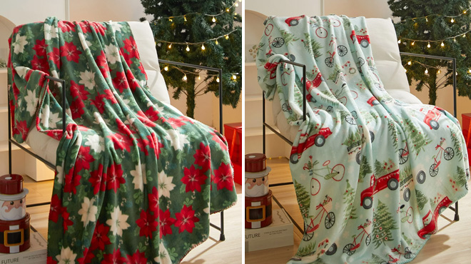 Holiday Time Plush Throw Blankets