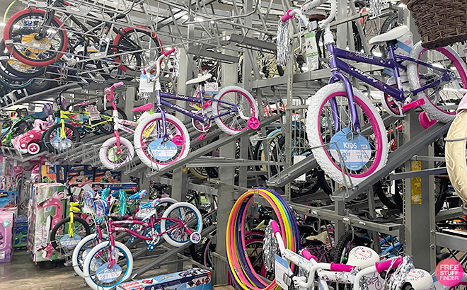 Huffy kids Bikes Displayed on Racks at Walmart