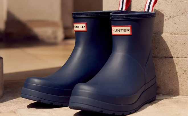 Hunter Womens Play Short Boots in Valtameri Blue Color Pavement Hunter Womens Play Short Boots in Valtameri Blue Color Pavement